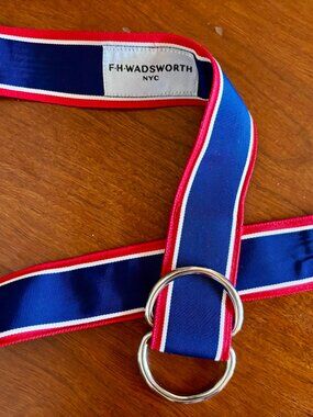 Red White and Blue Striped Ribbon Belt F.H. Wadsworth NYC - Size Large